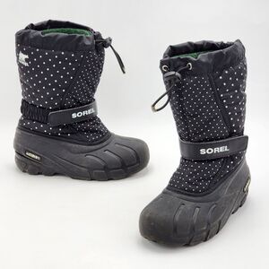 Sorel Kid's Flurry Insulated Winter Snow Boots Polka Dot Black Big Kids' Size 3